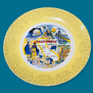 Vintage MCM Mid Century State of California Collectible Souvenir Plate 10”